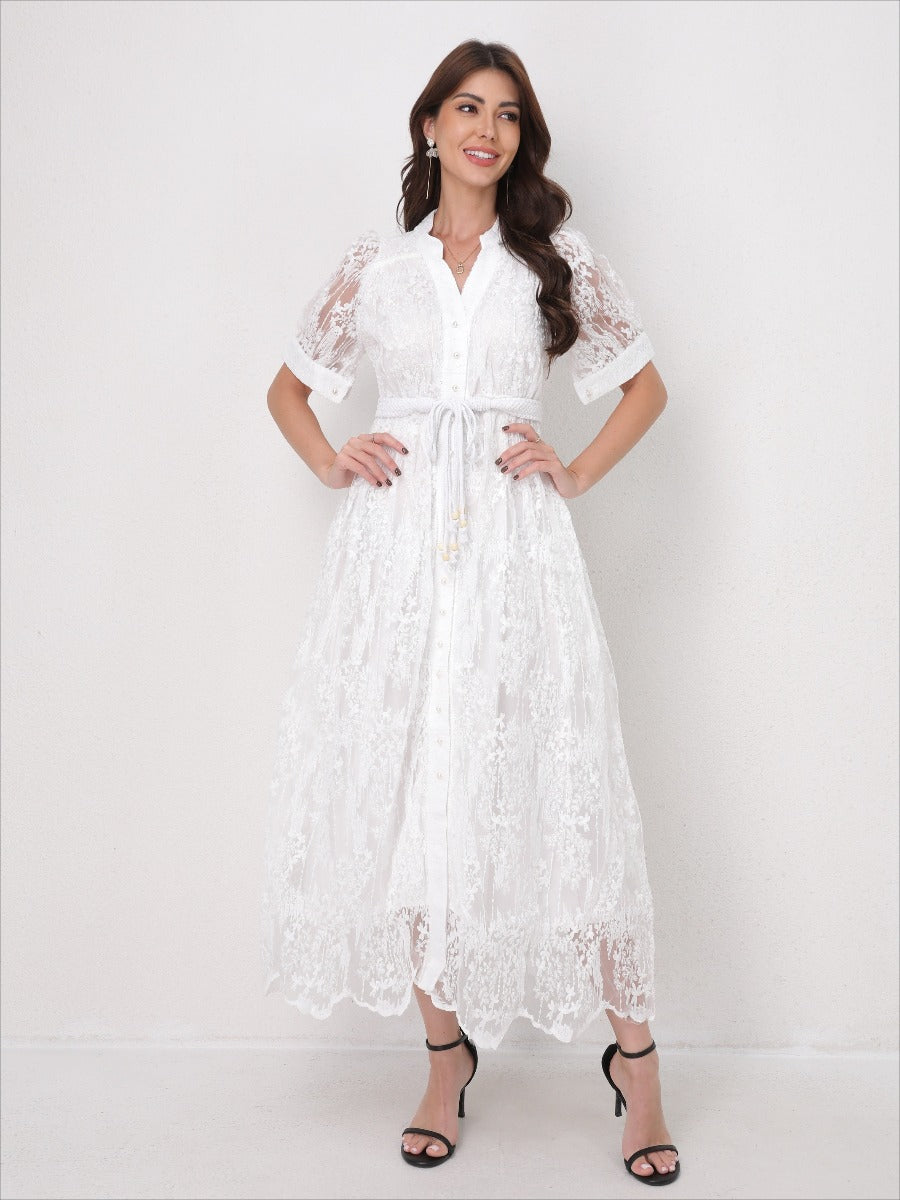 Summer Elegant V Neck Embroidery Dress