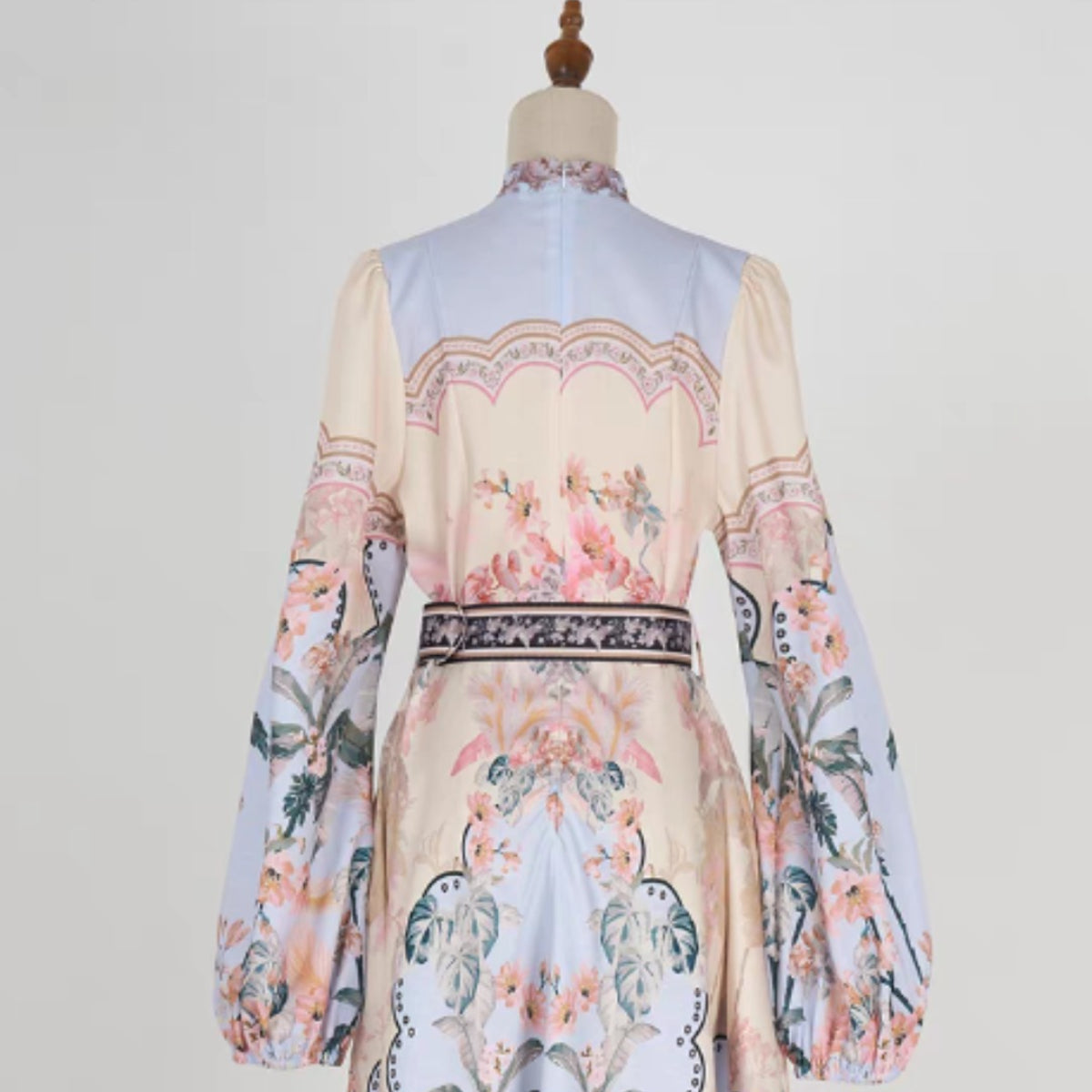 Print Beaded Flower Buttons Dress