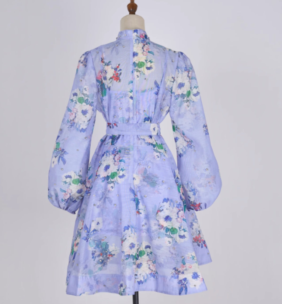 Flower Print Trend Bead Heavy Buttons Short Dress