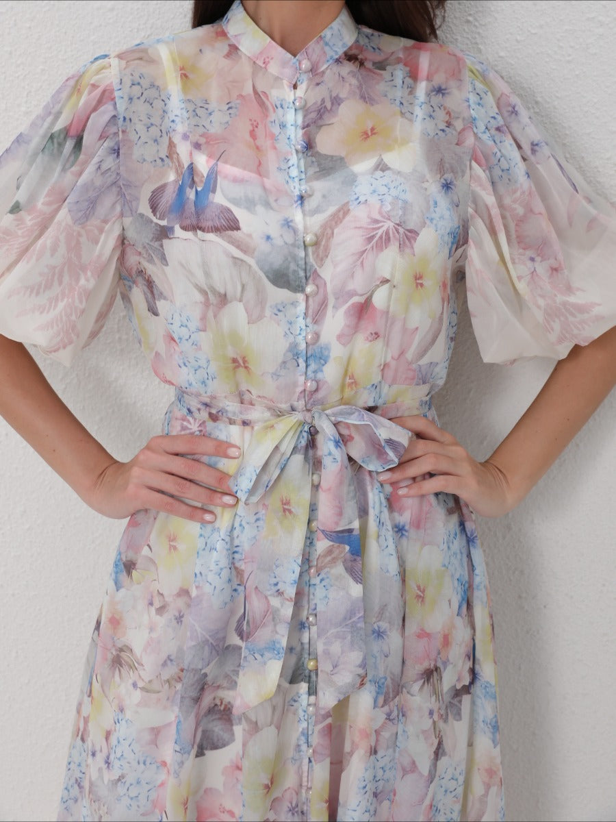 Floral Print Short Sleeve Maxi Dresses