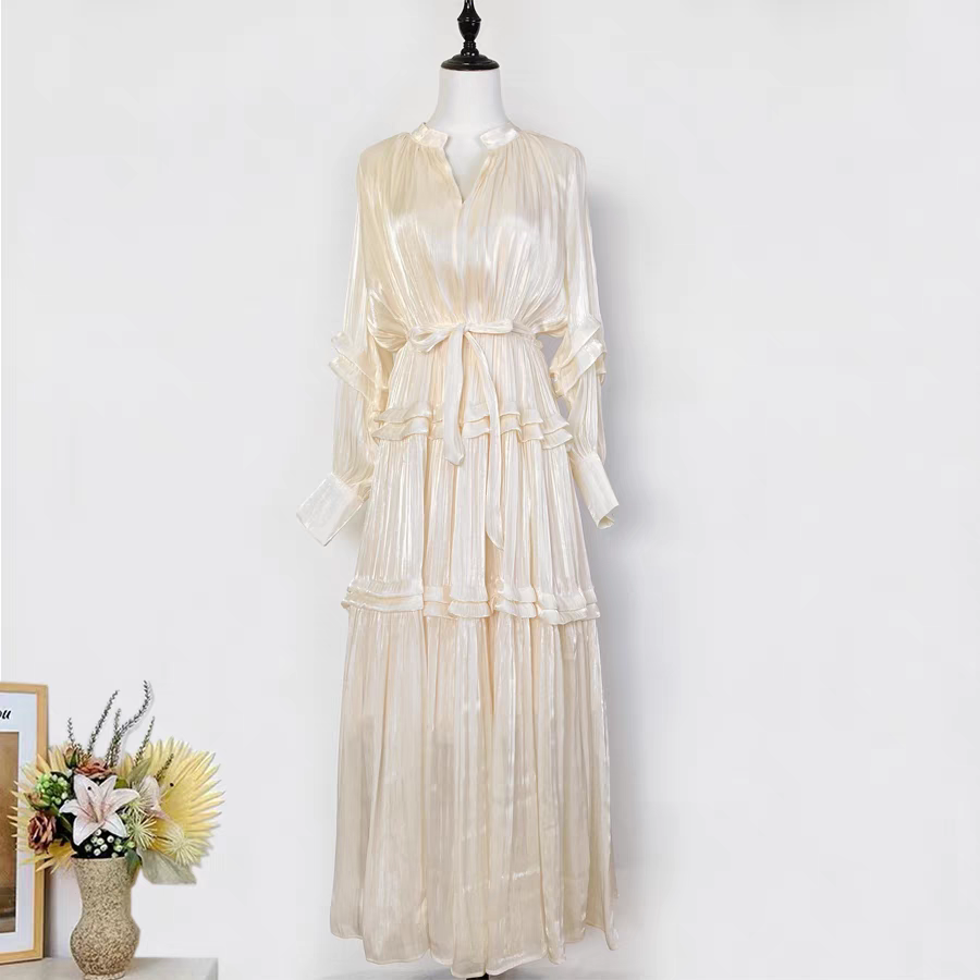 Solid Color Silk Long Dress