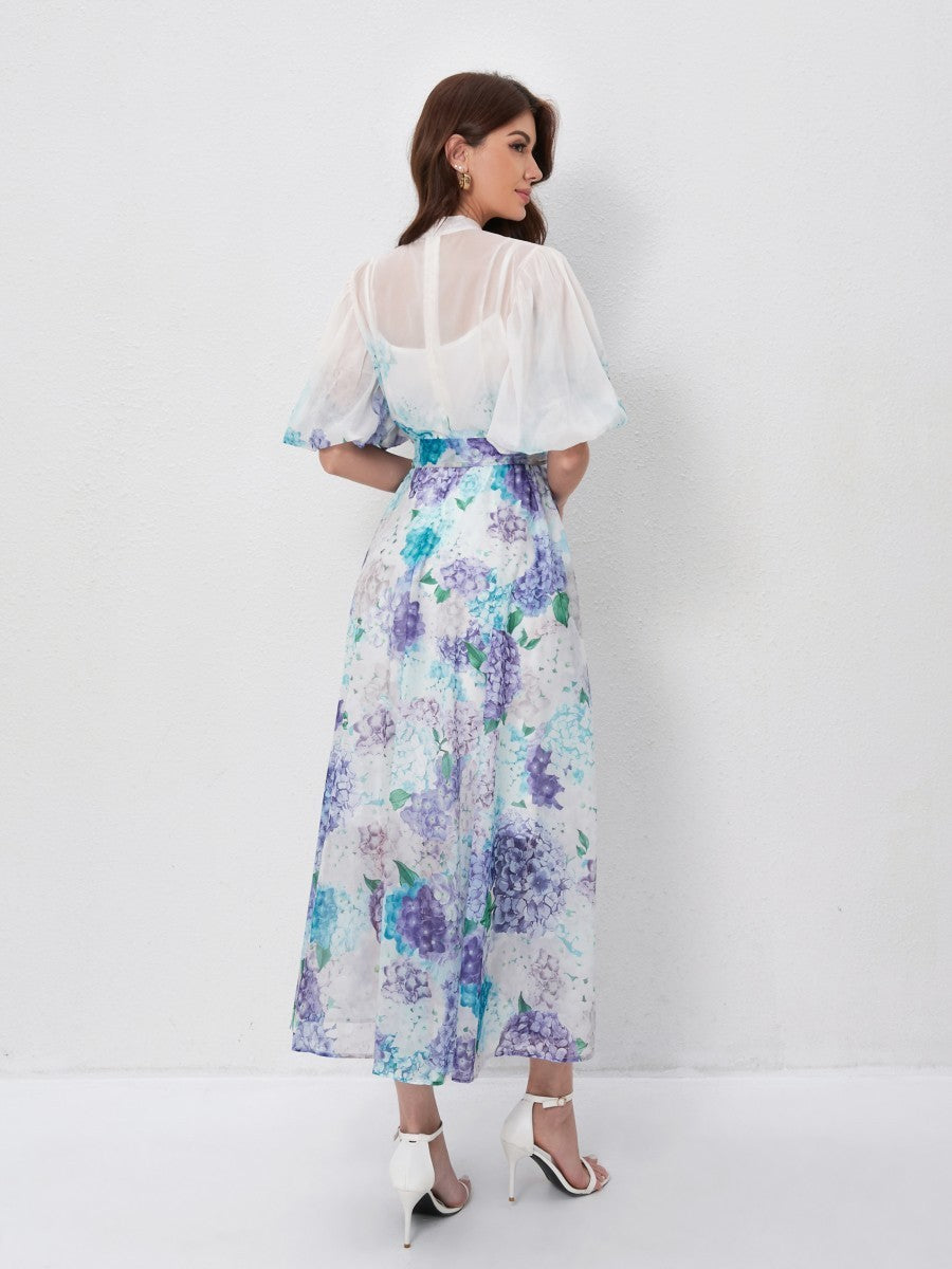 Floral Print Short Sleeve Maxi Dresses