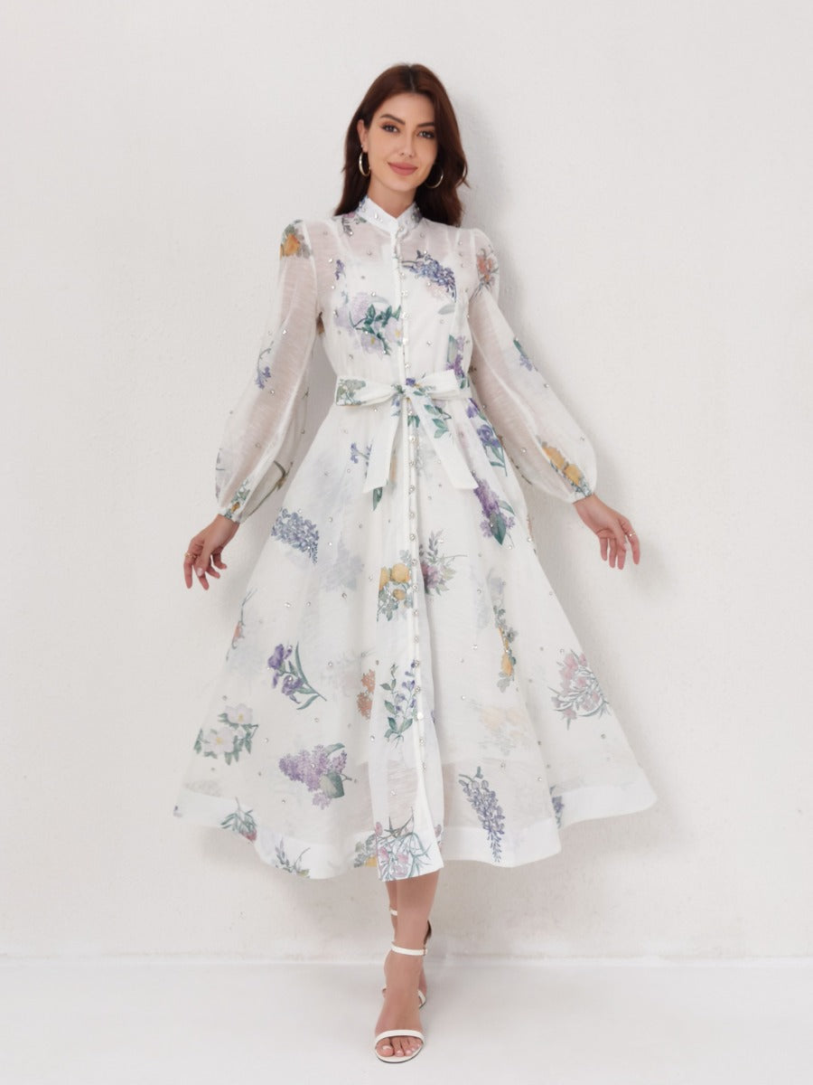 Rhinestone Silk-Linen Maxi Dress