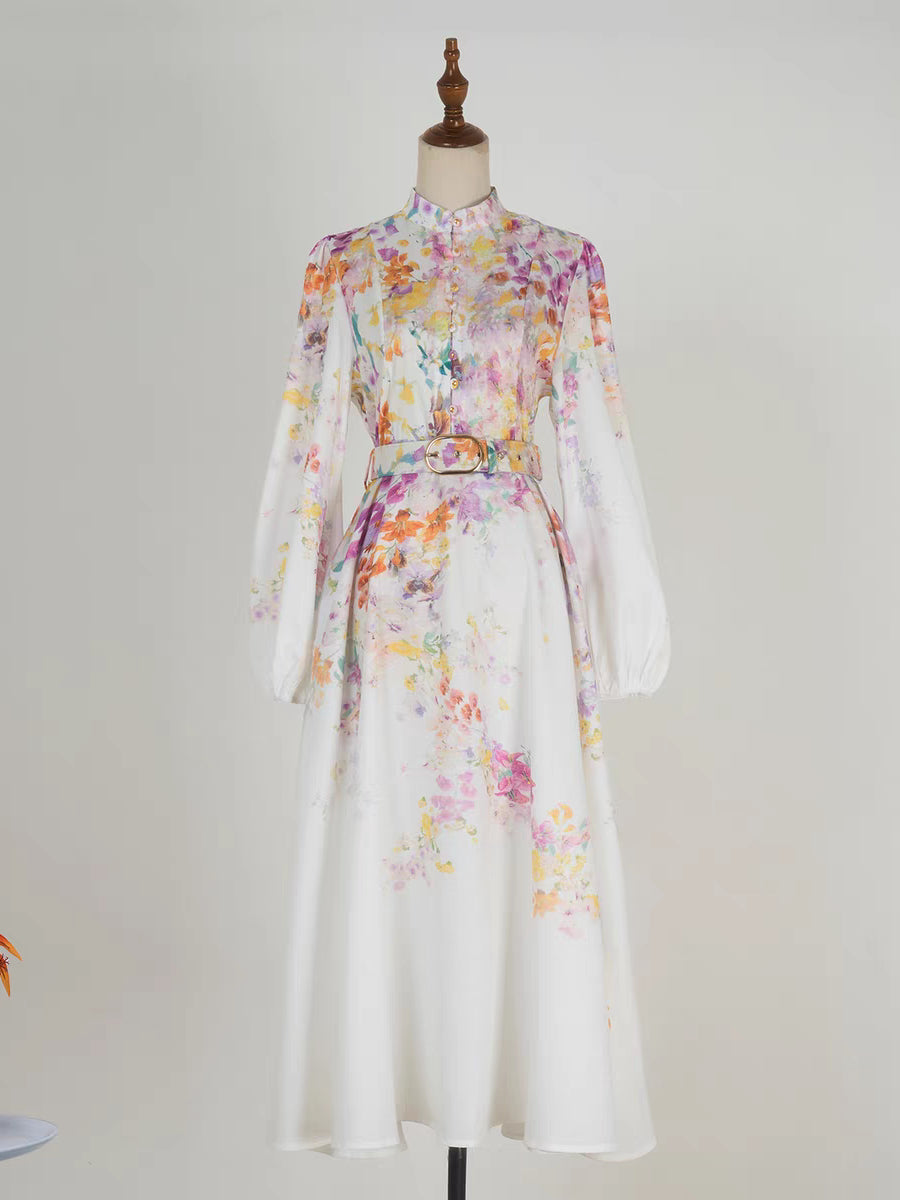 Printed Stand Up Collar Dress