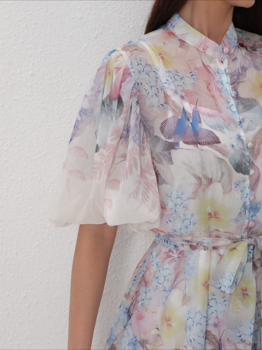 Floral Print Short Sleeve Maxi Dresses