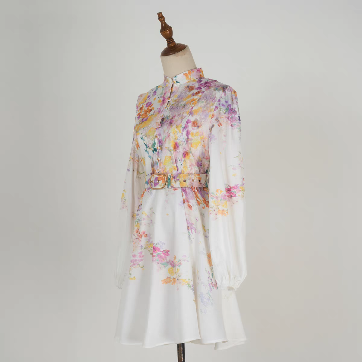 Printed Stand Up Collar Dress