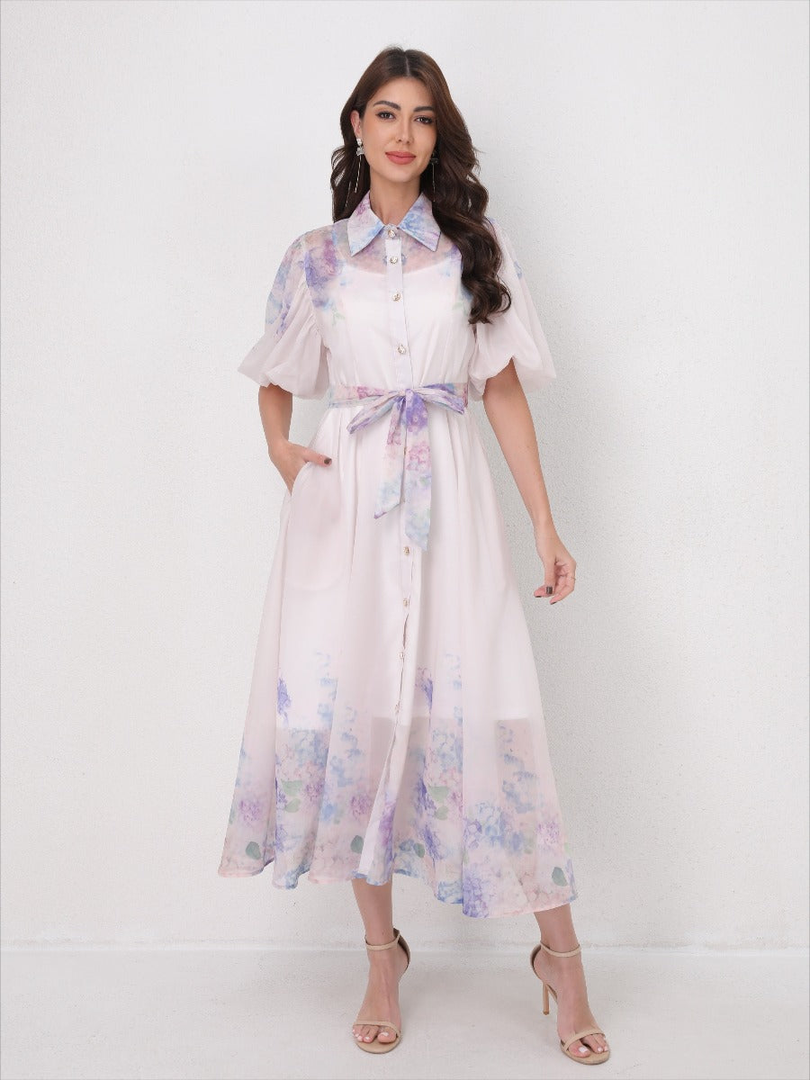 Printed Vacation Dress Tie-Waist Design