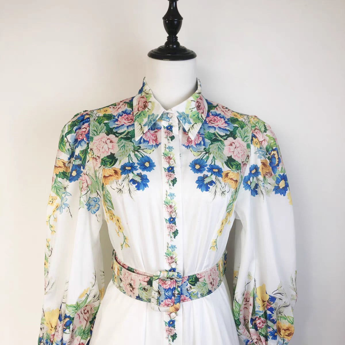 Lantern Sleeve Flower Print Dress