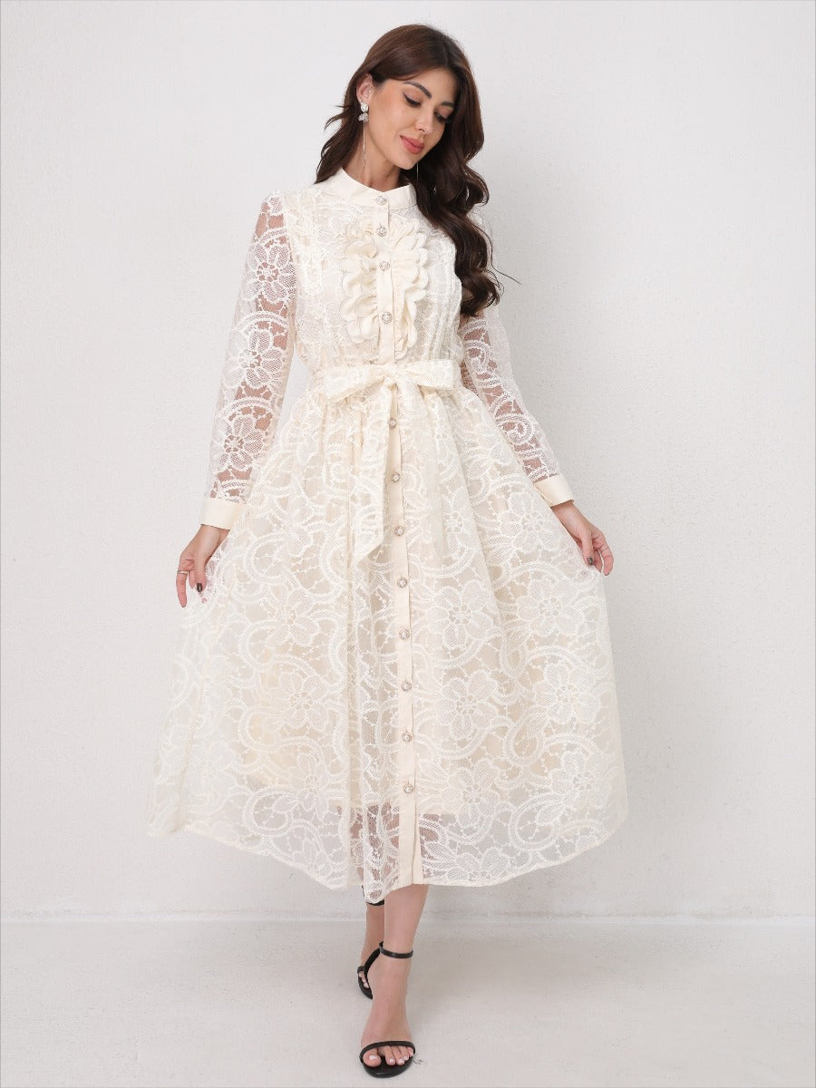 Heavy Embroidery Mesh Maxi Dress