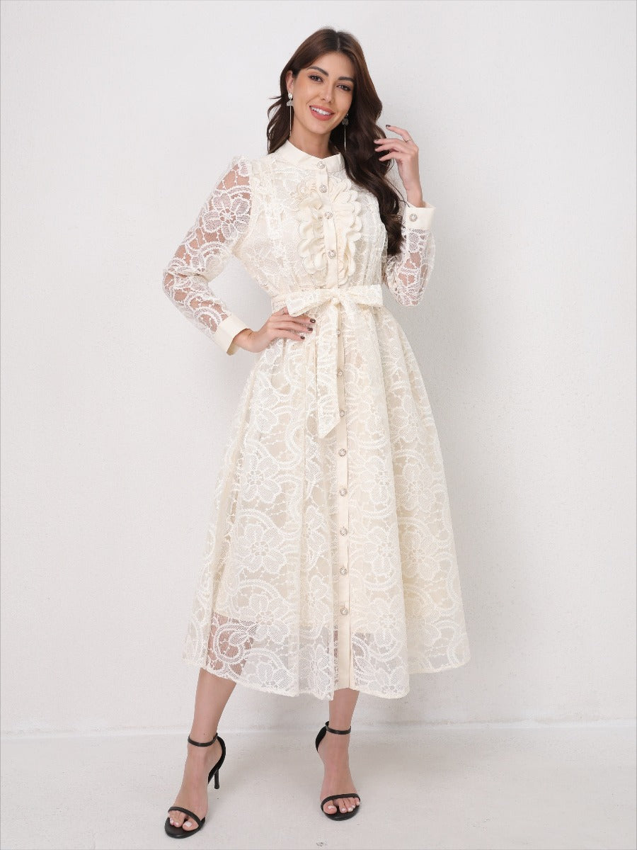 Heavy Embroidery Mesh Maxi Dress