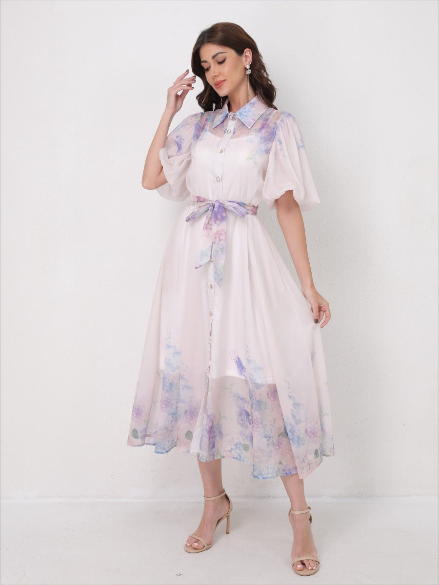 Printed Vacation Dress Tie-Waist Design