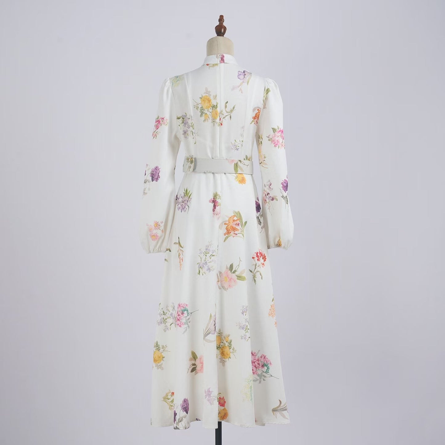 Long Sleeved Printed Cotton Linen Dress