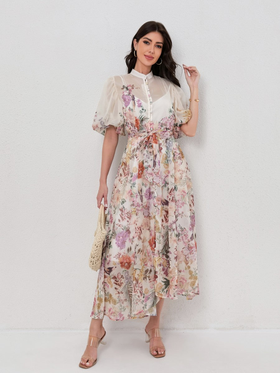 Classic Short Sleeve Print Maxi Dress