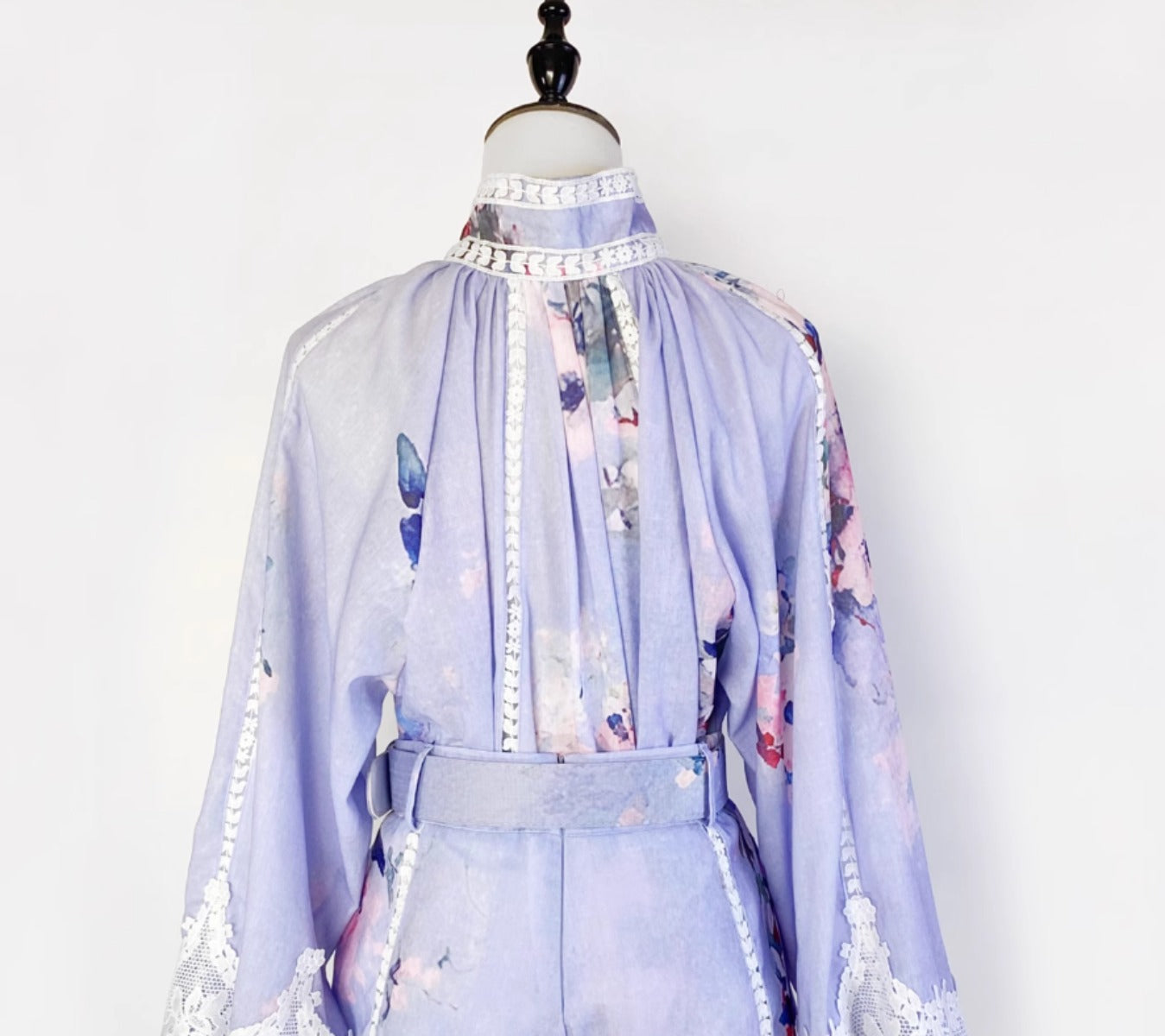 Lace Print Single-Breasted Shirt + Shorts Set