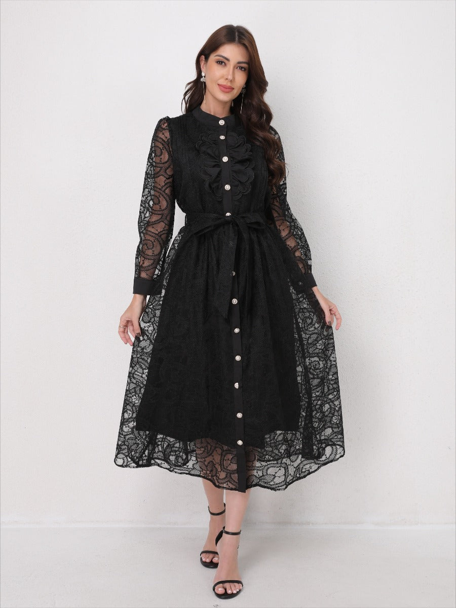Heavy Embroidery Mesh Maxi Dress