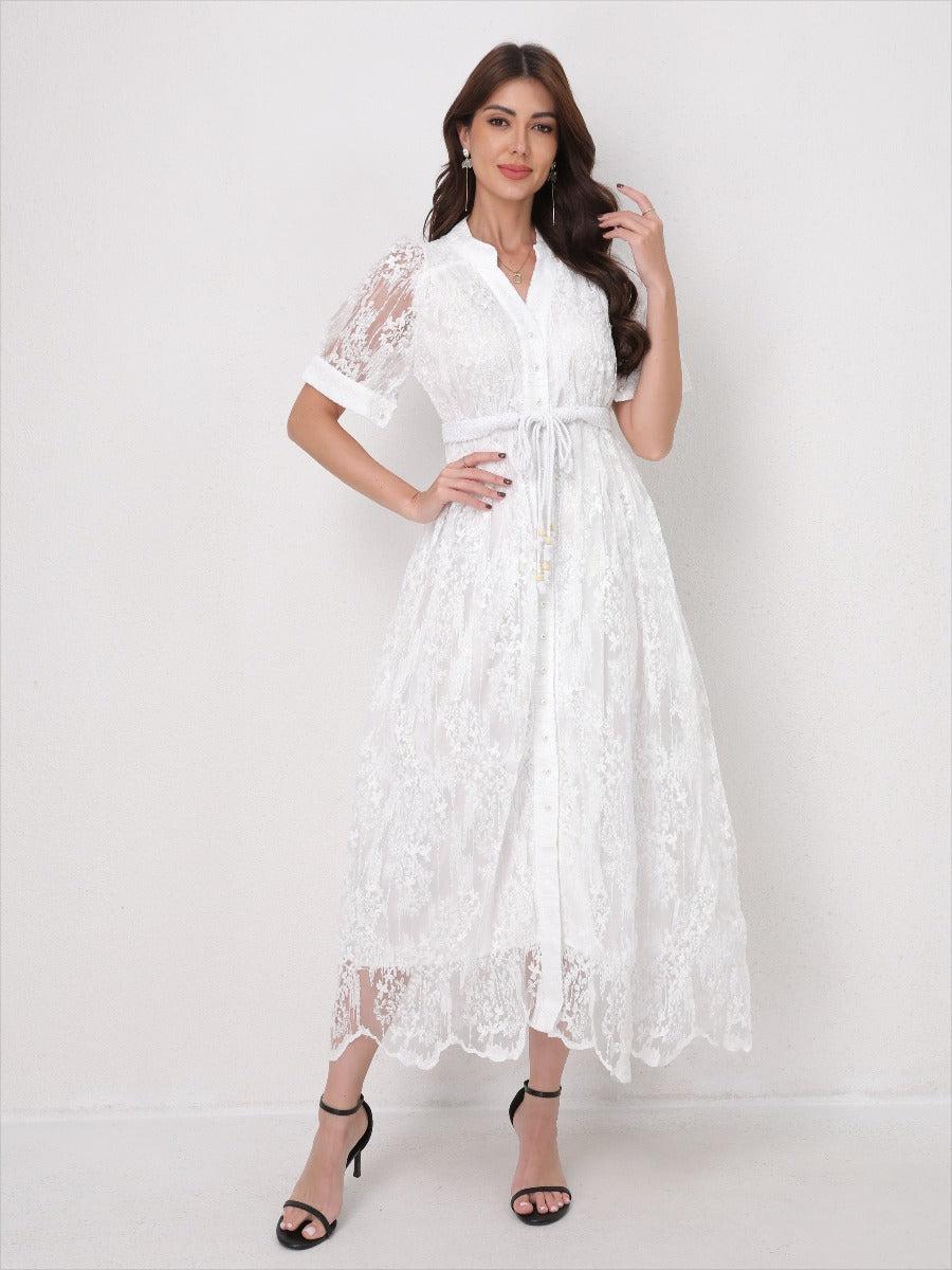 Summer Elegant V Neck Embroidery Dress