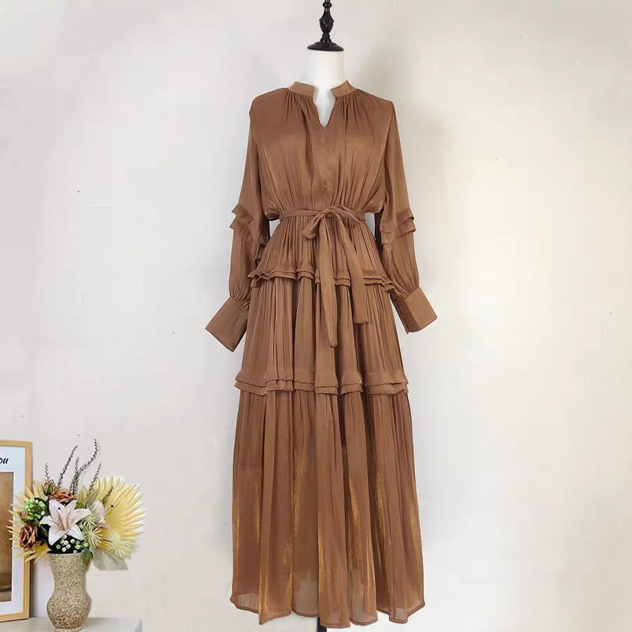 Solid Color Silk Long Dress