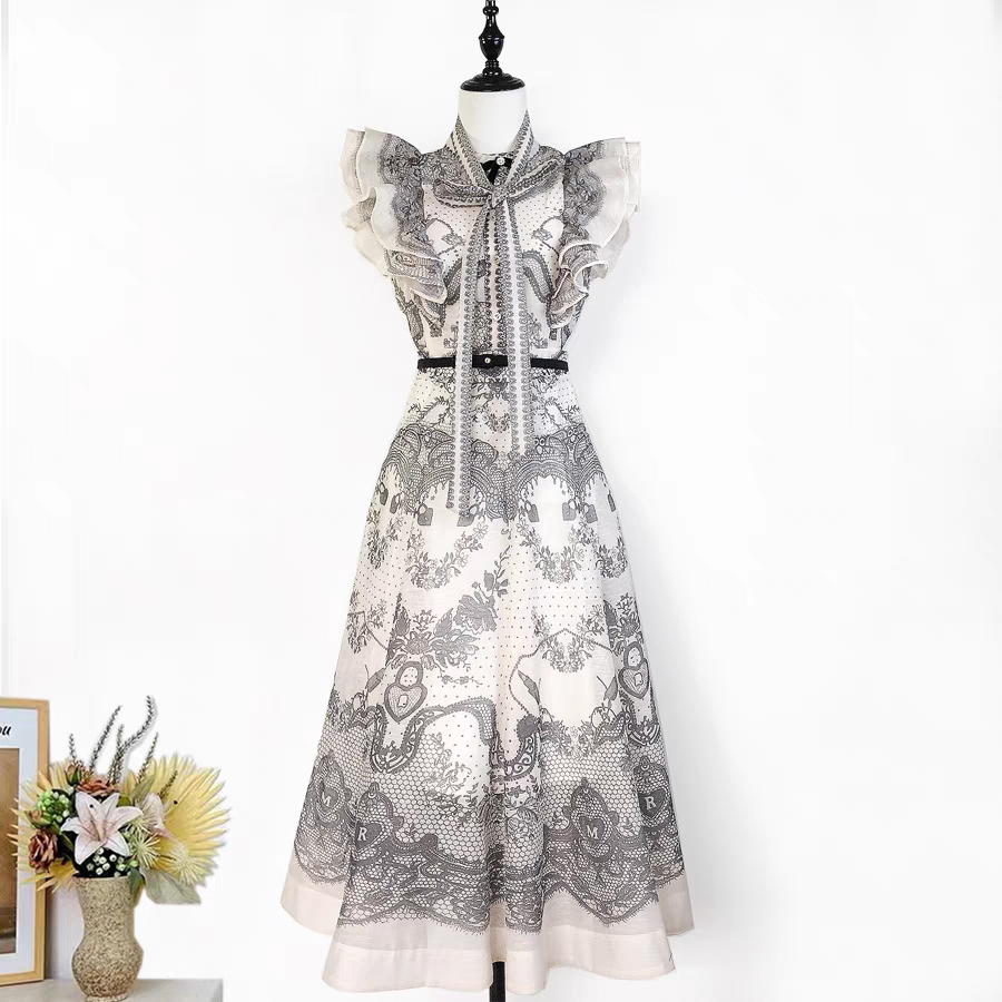 Ruffled Sleeve Top and High Waist Printed Skirt Set