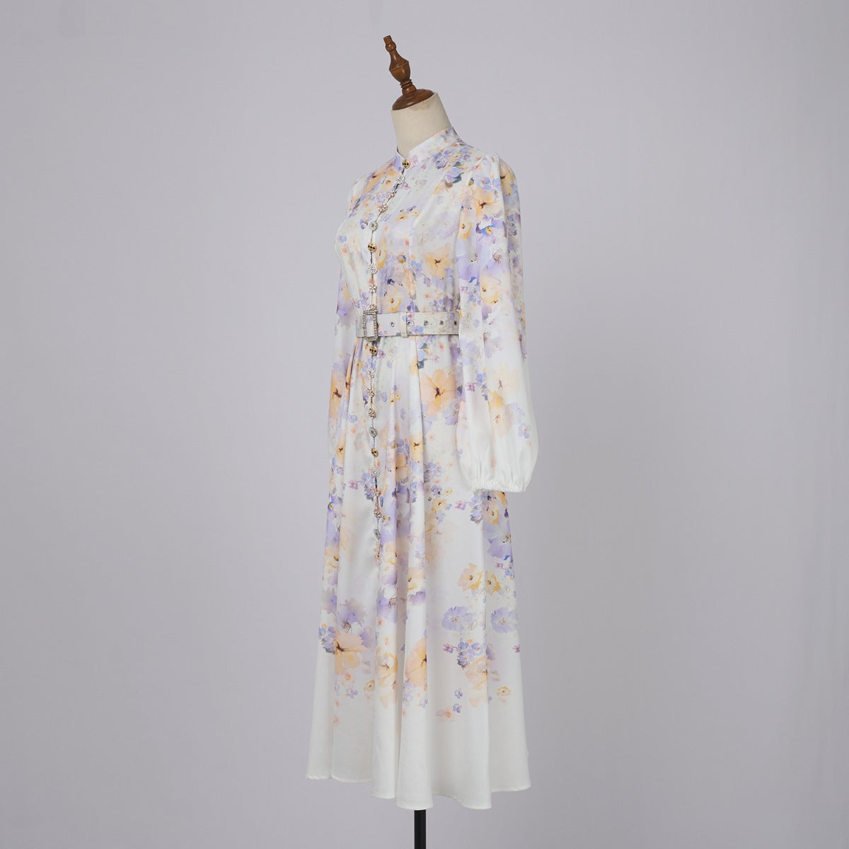 Button Up Lantern Sleeve Midi Dresses