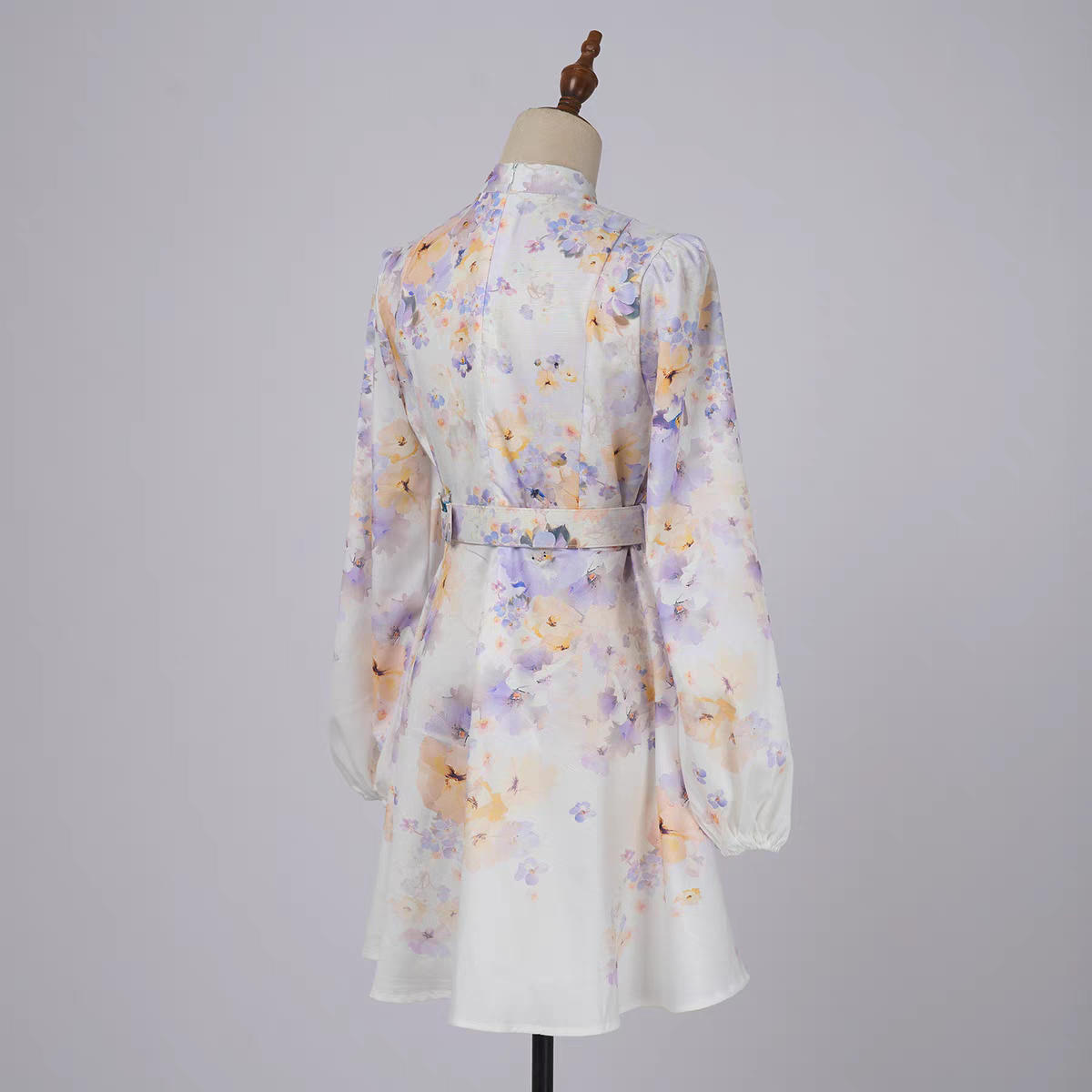 Lilac Flower Print Pearl Button Dress