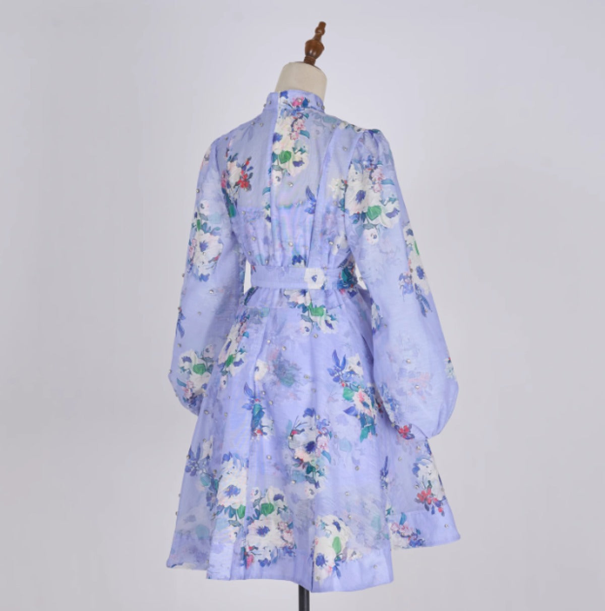 Flower Print Trend Bead Heavy Buttons Short Dress