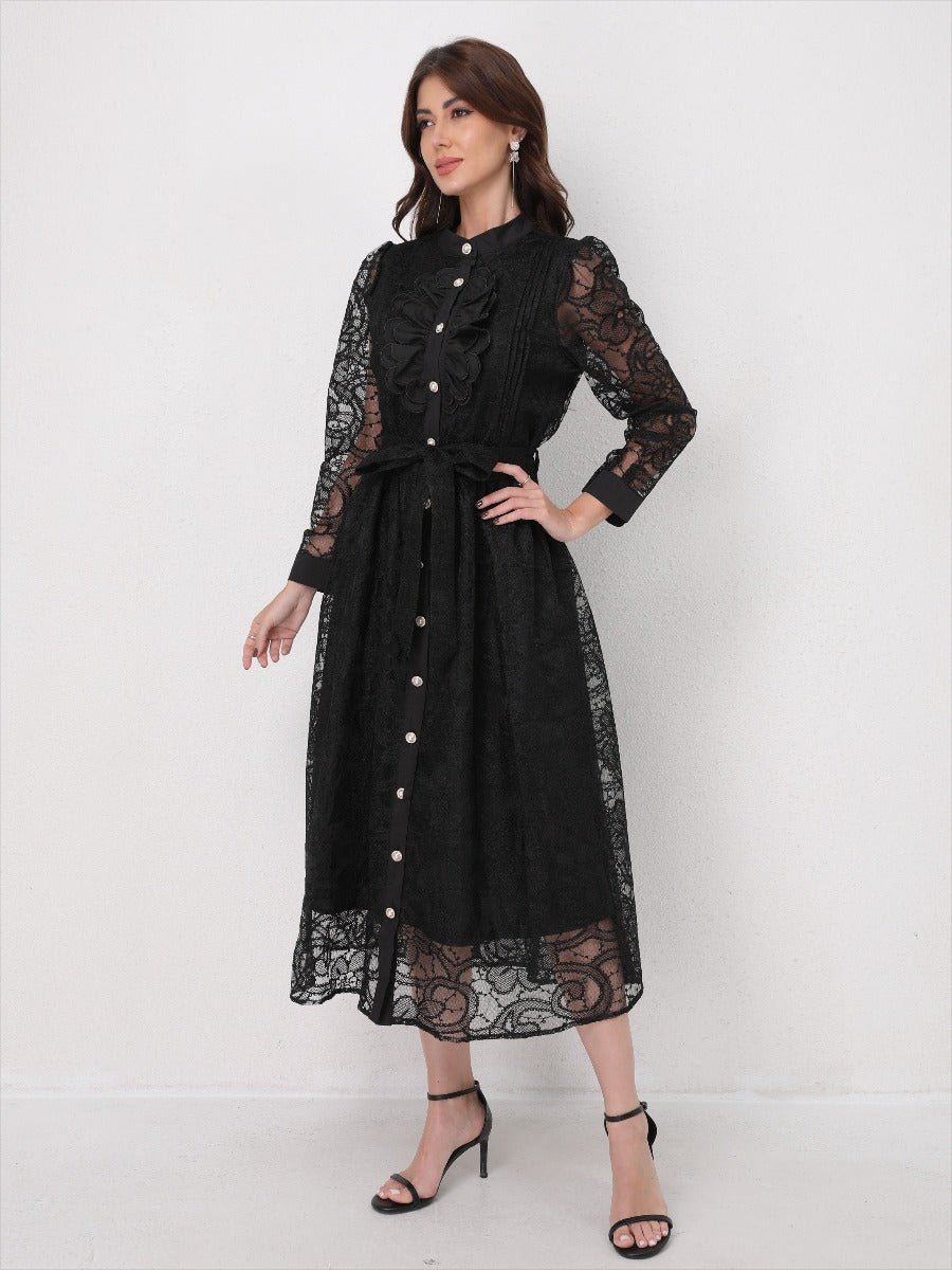 Heavy Embroidery Mesh Maxi Dress