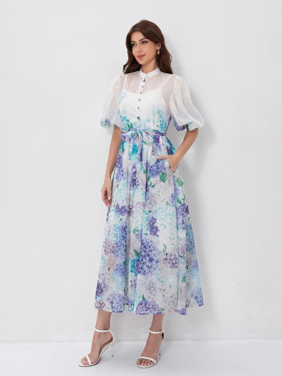 Floral Print Short Sleeve Maxi Dresses