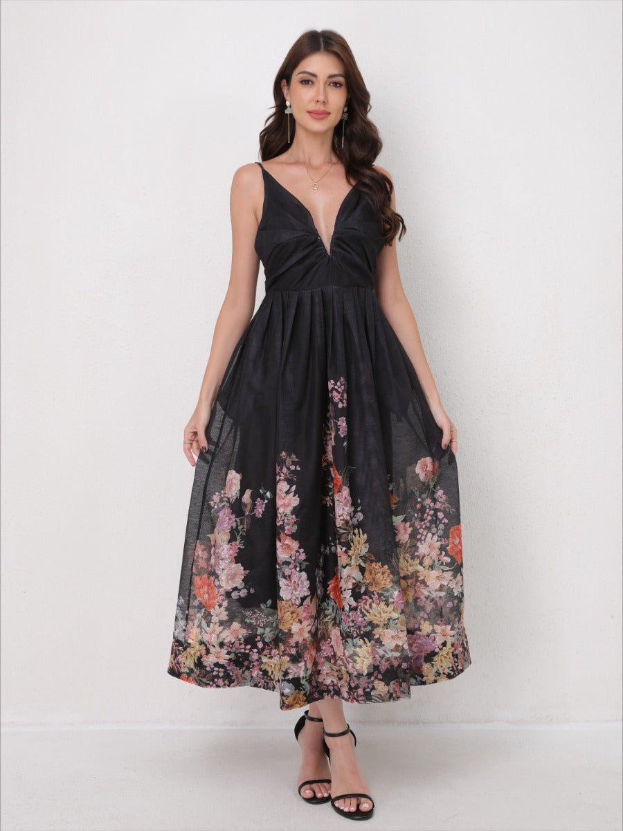 V-Neck Slip Vacation Flowy Maxi Dress
