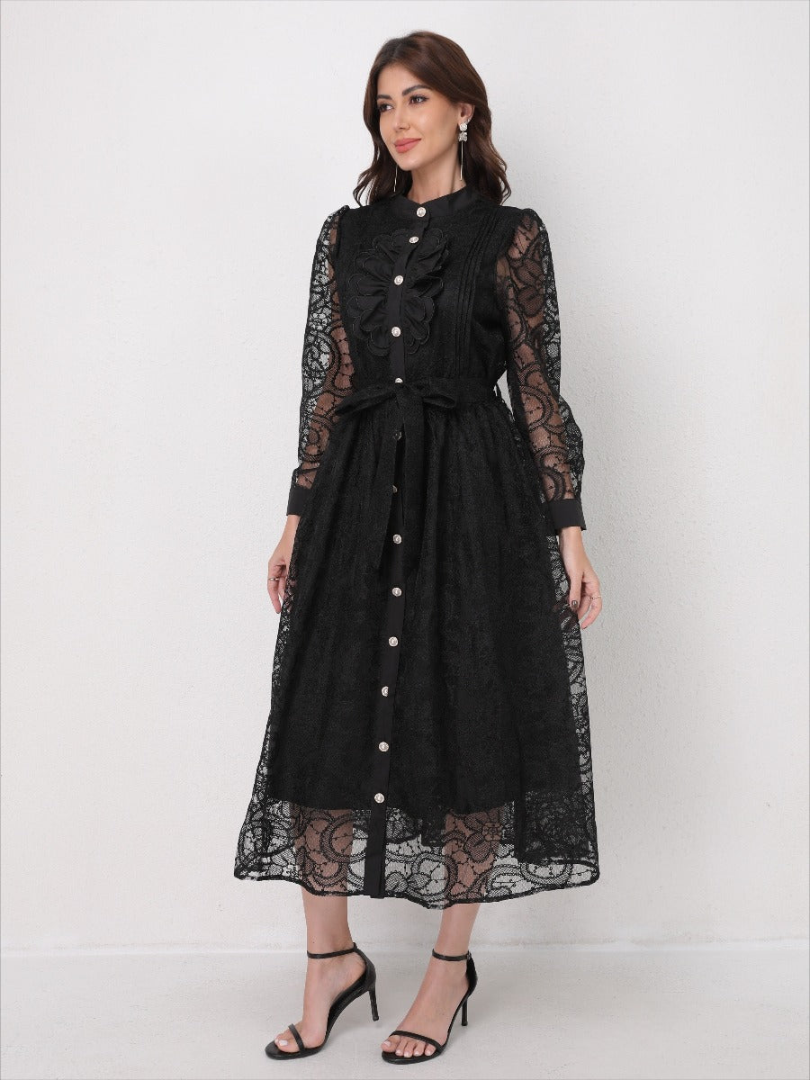 Heavy Embroidery Mesh Maxi Dress
