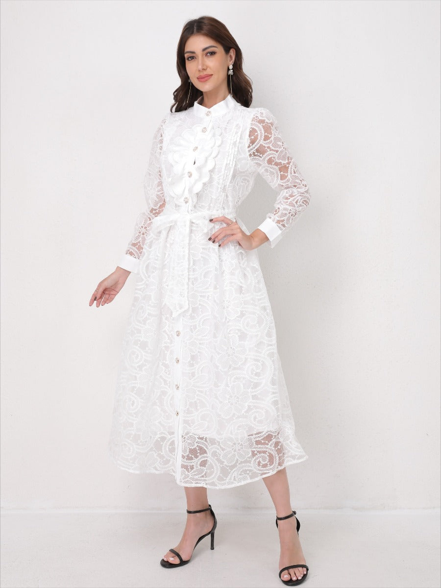 Heavy Embroidery Mesh Maxi Dress
