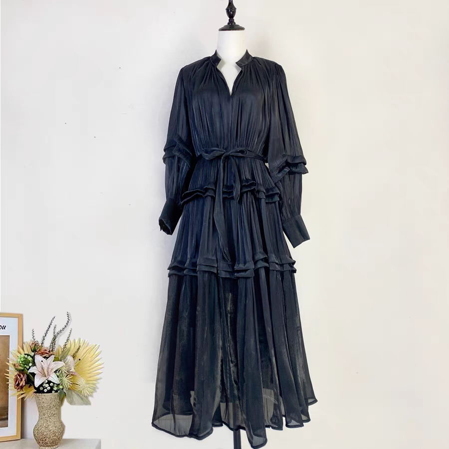 Solid Color Silk Long Dress
