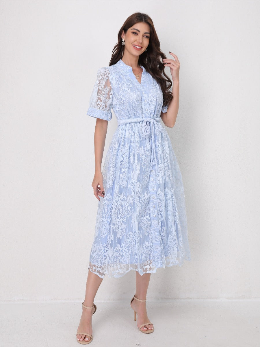 Summer Elegant V Neck Embroidery Dress