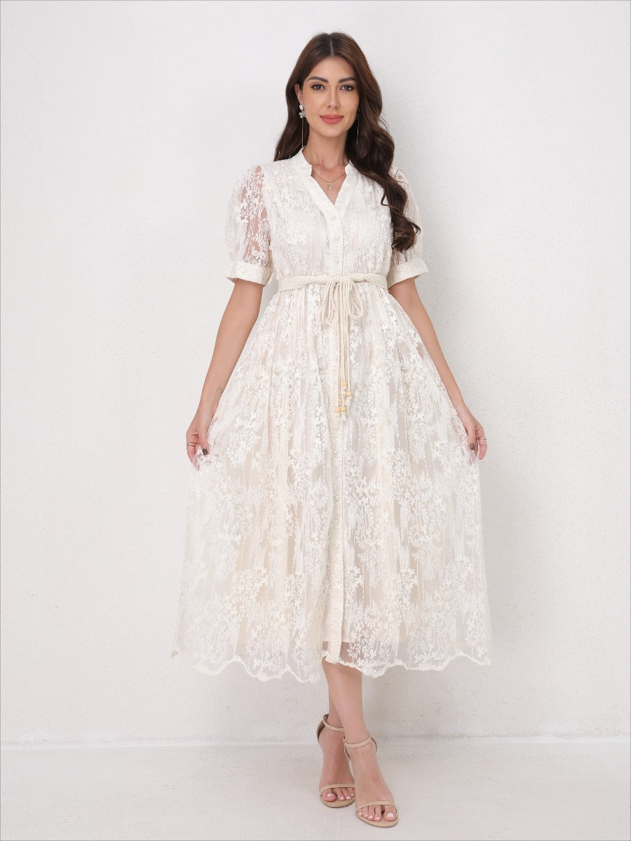 Summer Elegant V Neck Embroidery Dress