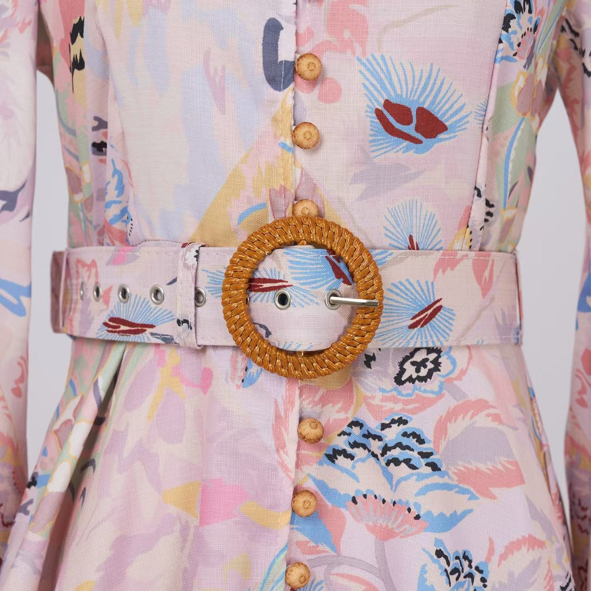 Stand Collar Lantern Sleeve Flower Print Short Dress