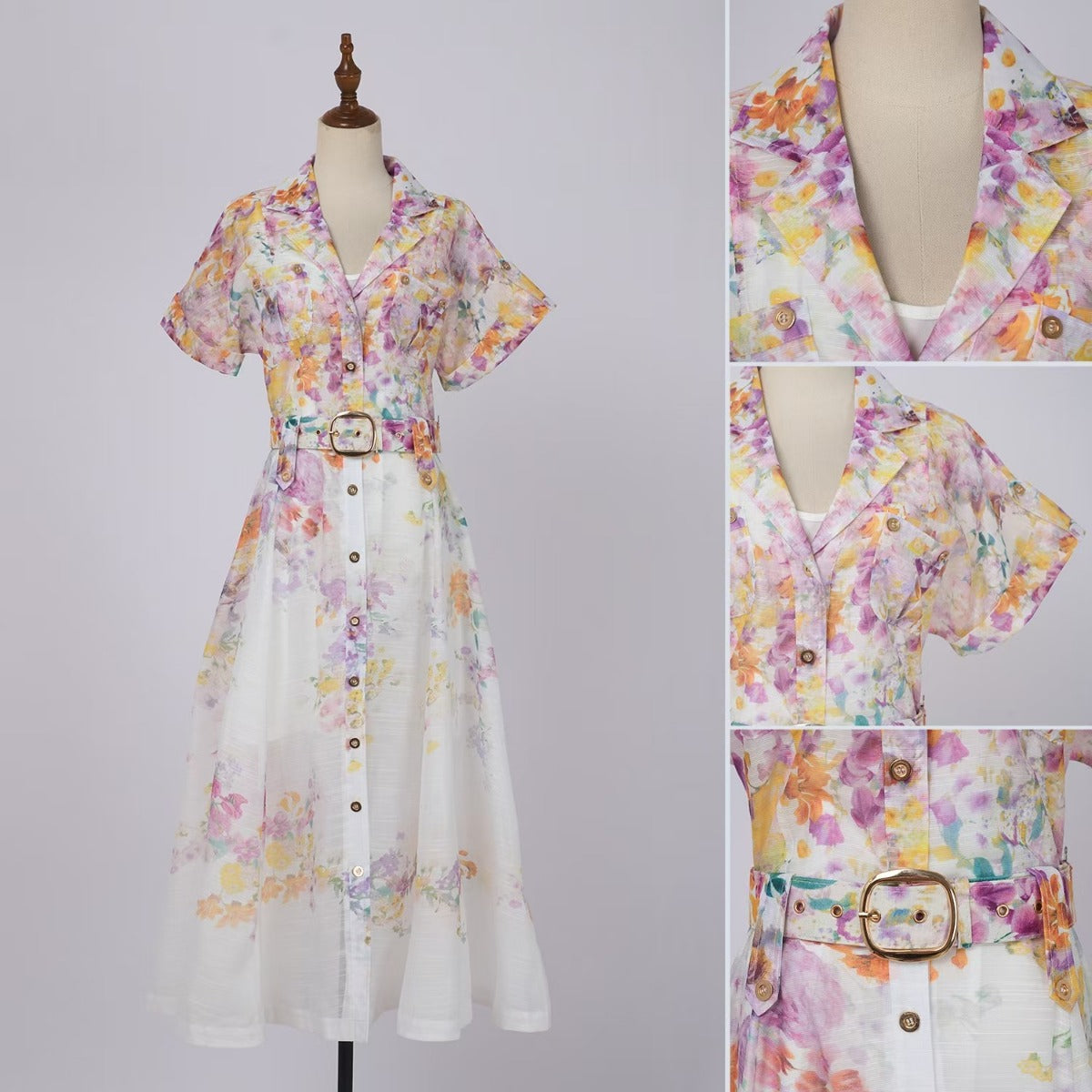 V-neck Printed Short Sleeved Dress