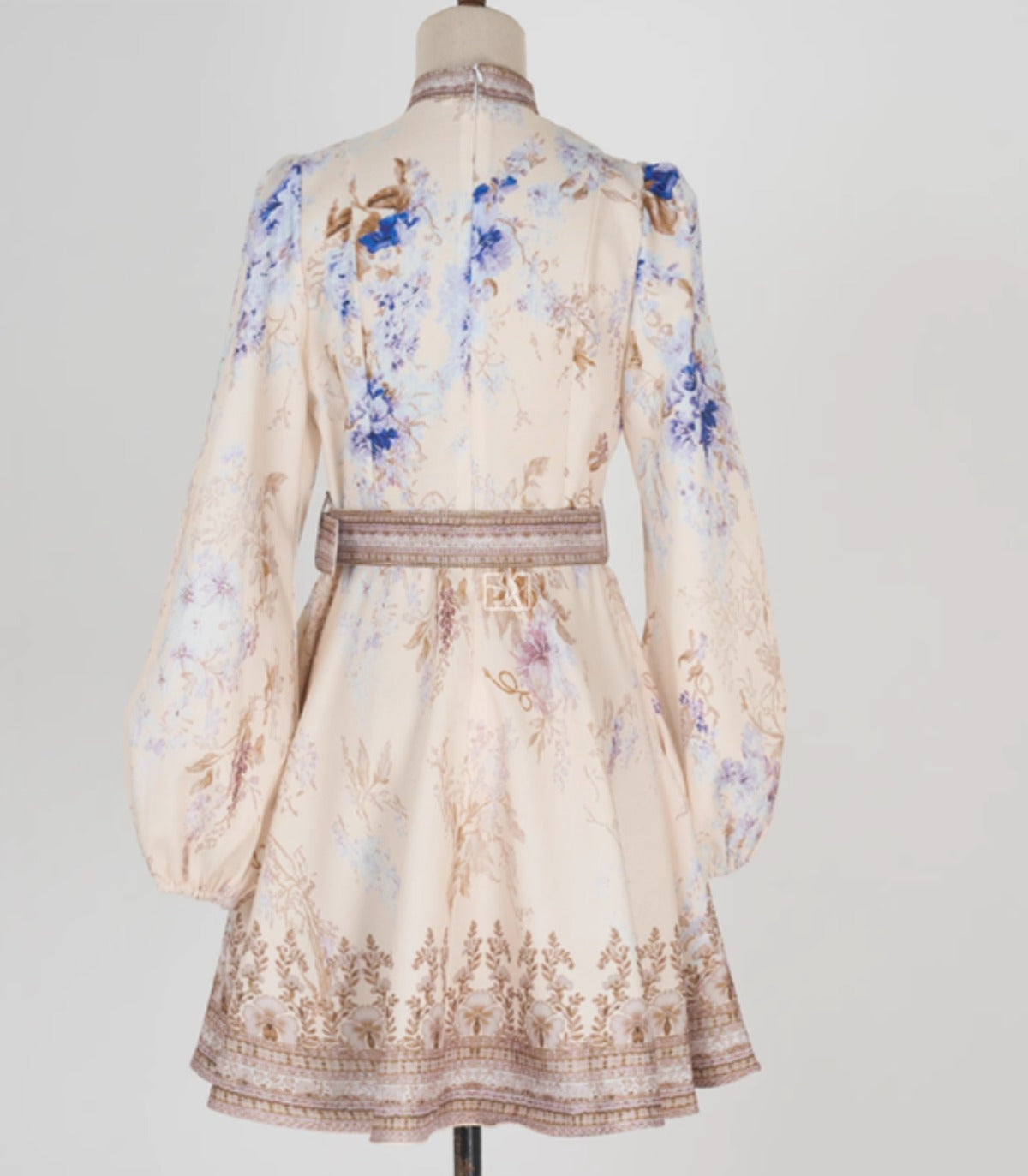 Printed Long Sleeved Cotton Short Dress