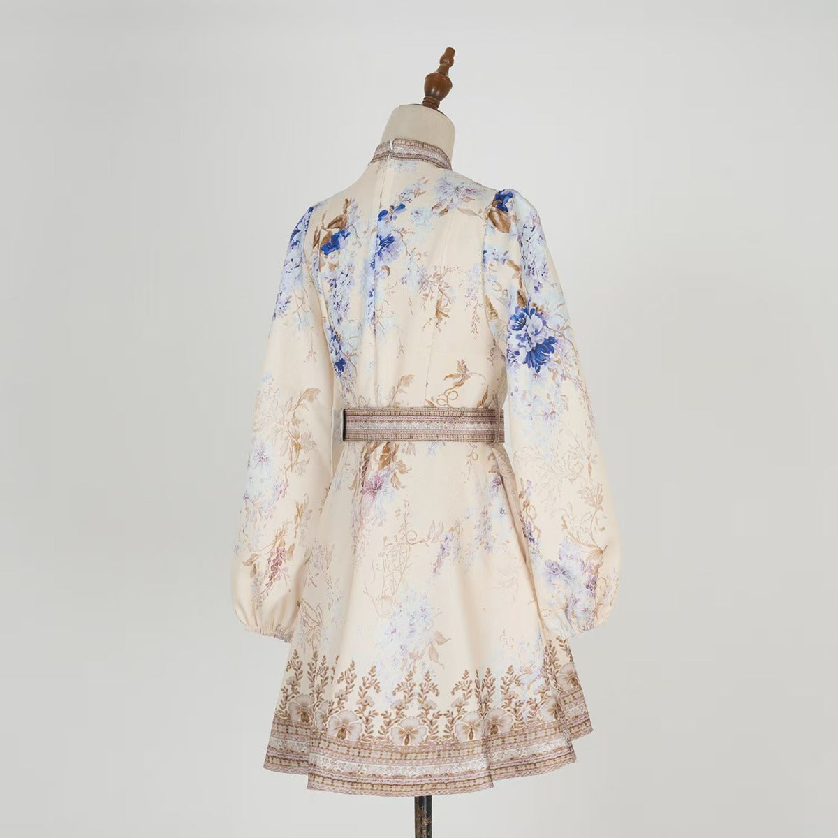 Printed Long Sleeved Cotton Short Dress