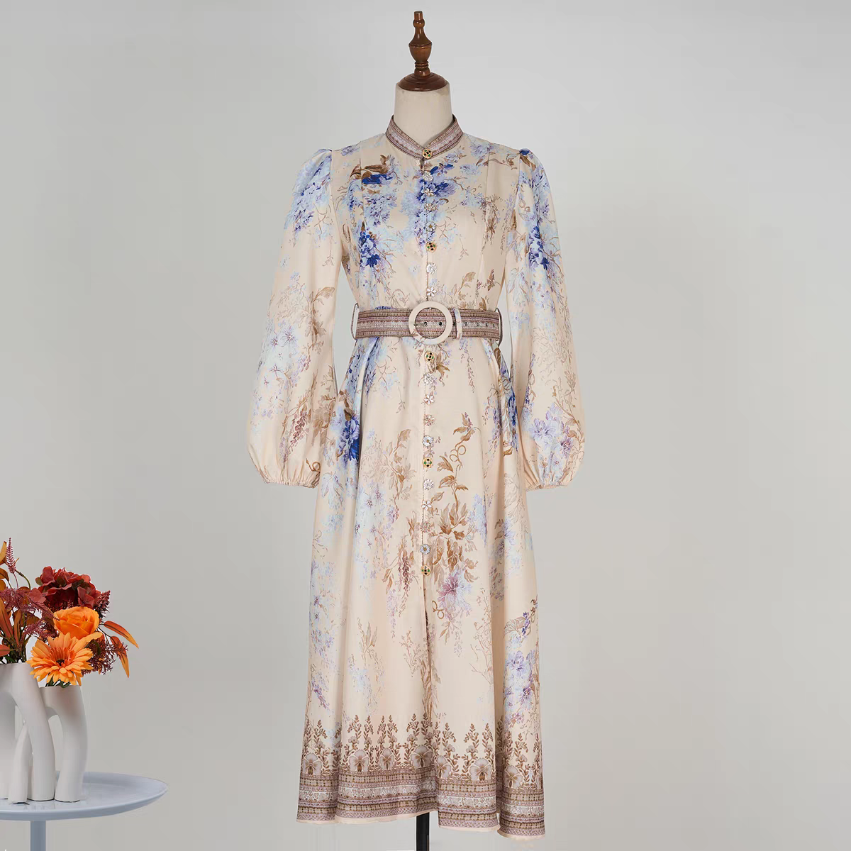 Printed Long Sleeve Cotton Dress