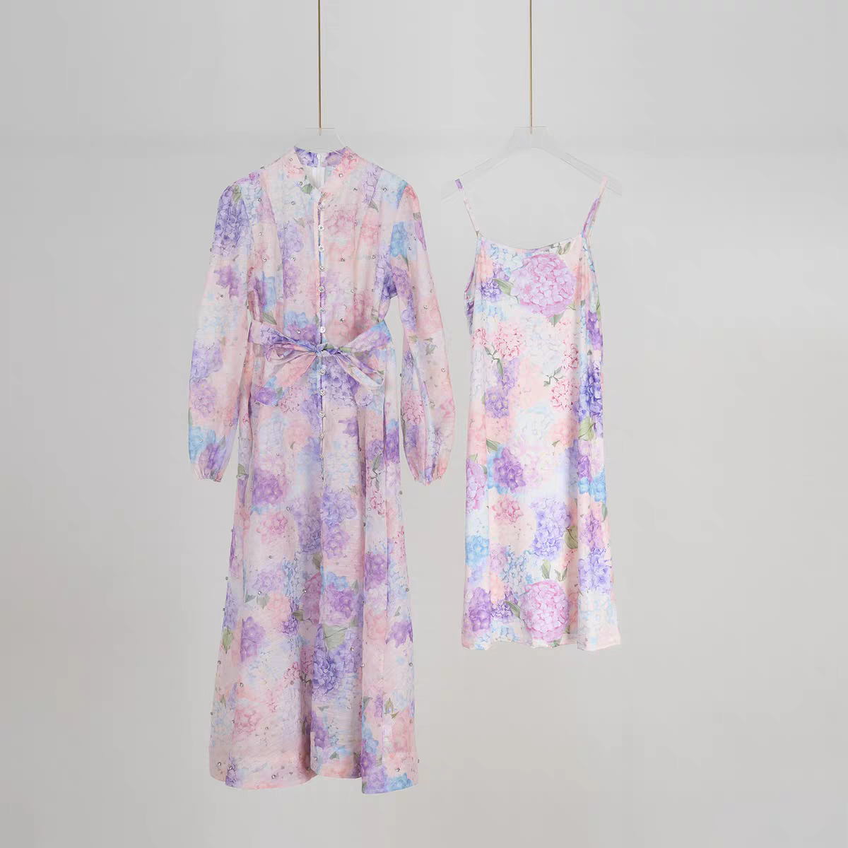 Purple Print Long Sleeve Dress