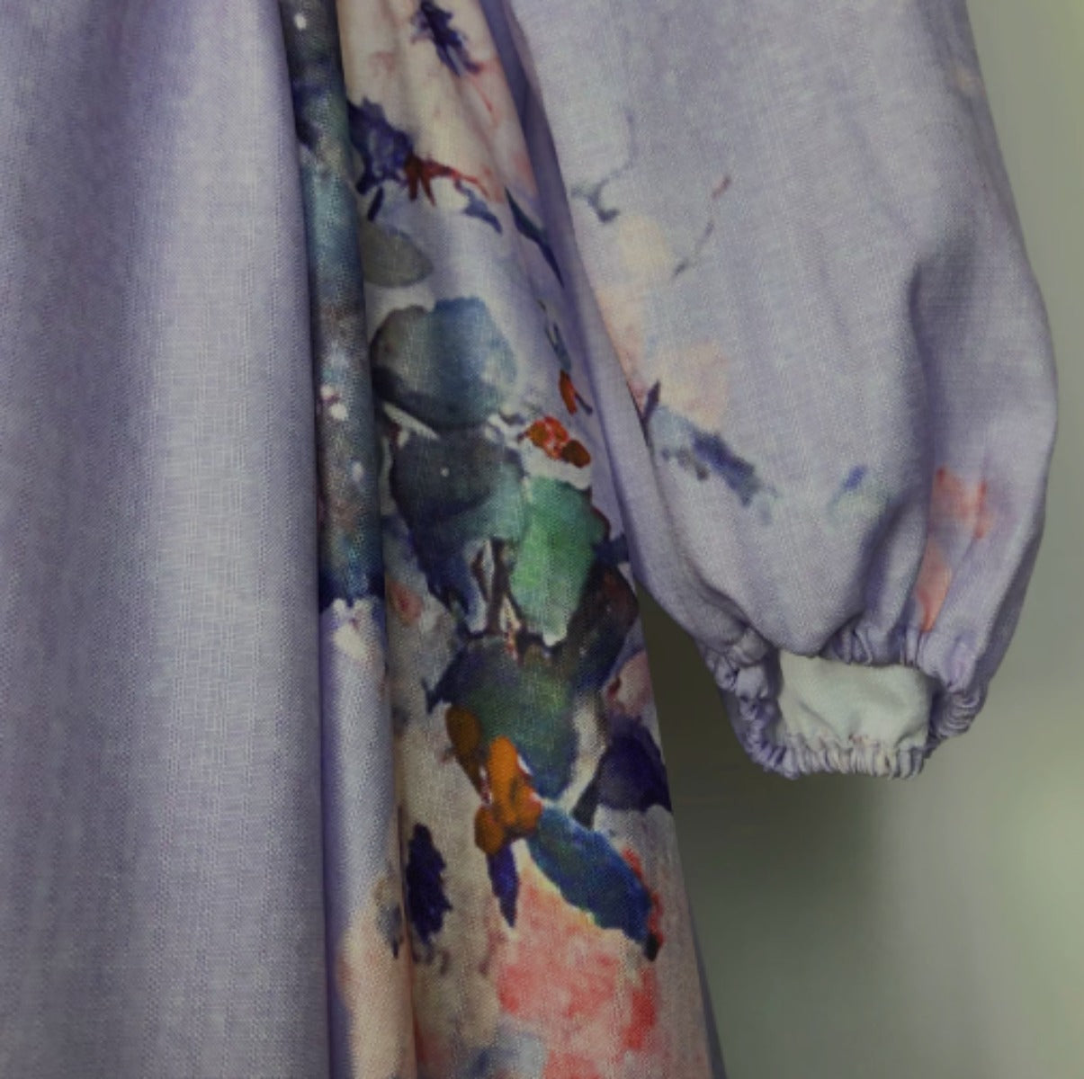 Printed V-neck Blue Long Dress