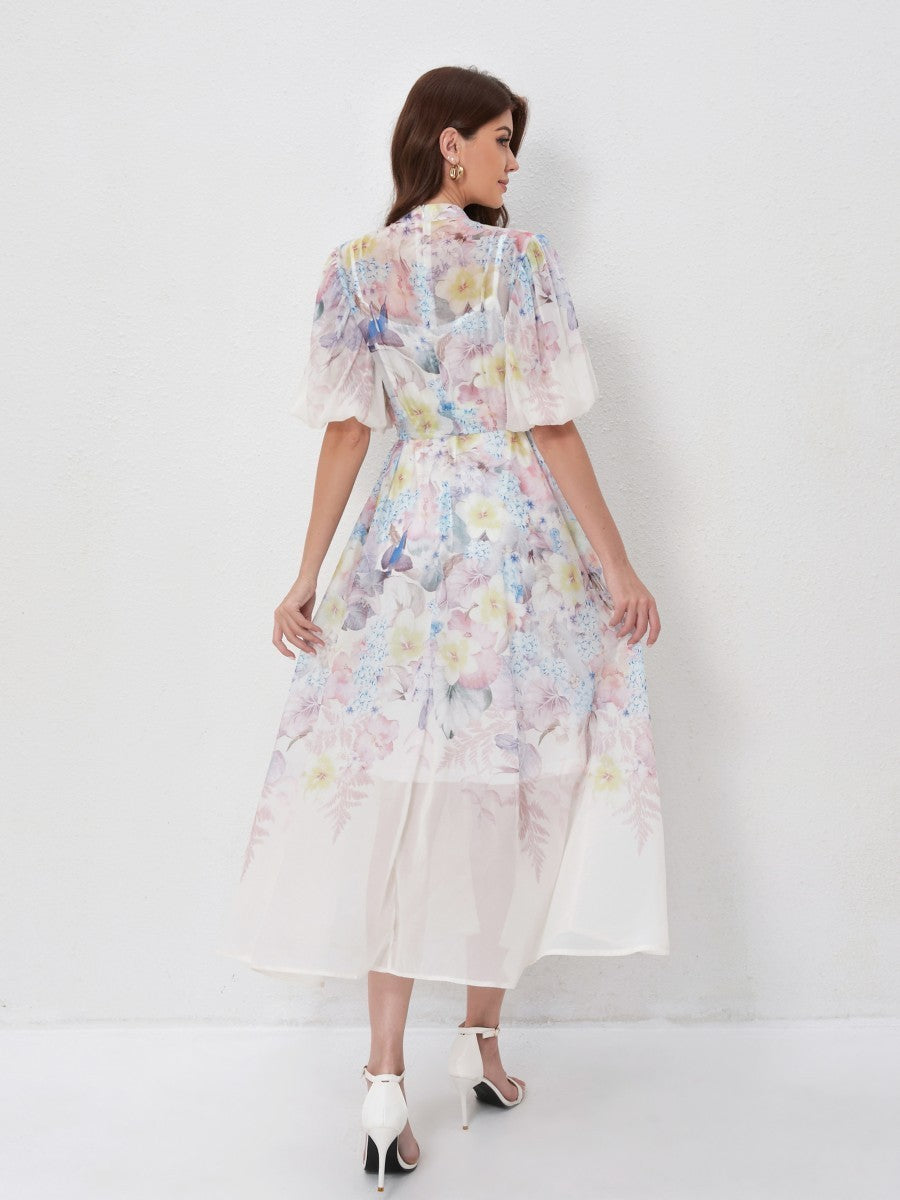 Floral Print Short Sleeve Maxi Dresses