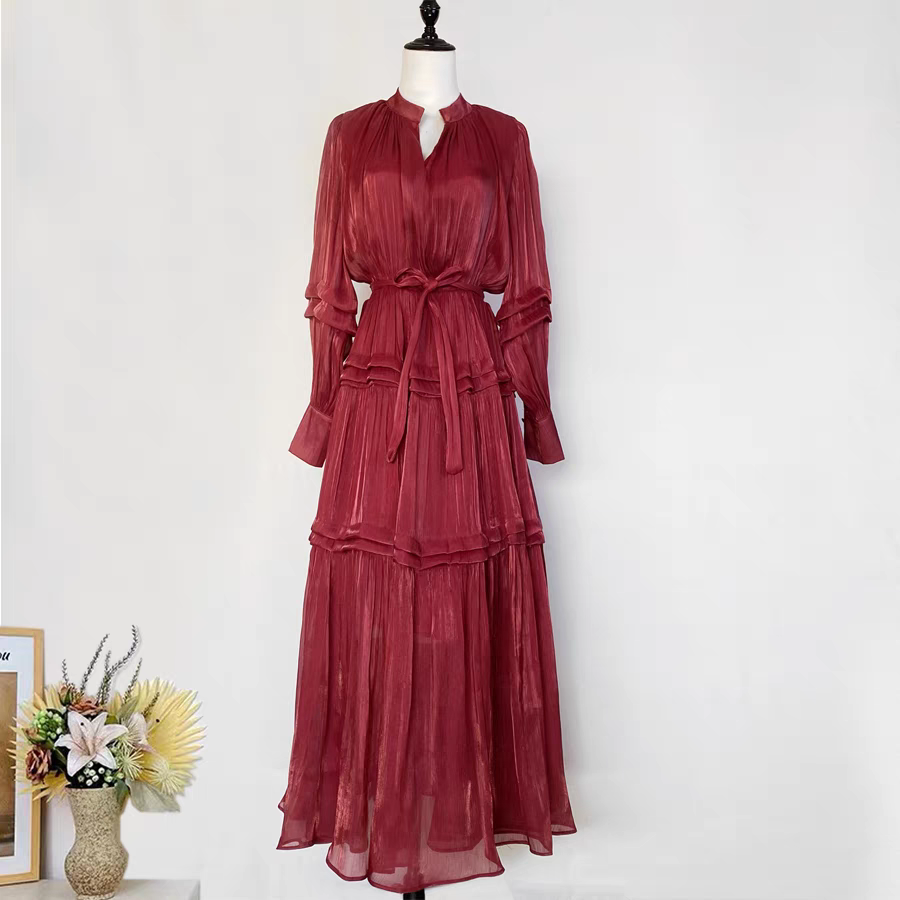 Solid Color Silk Long Dress