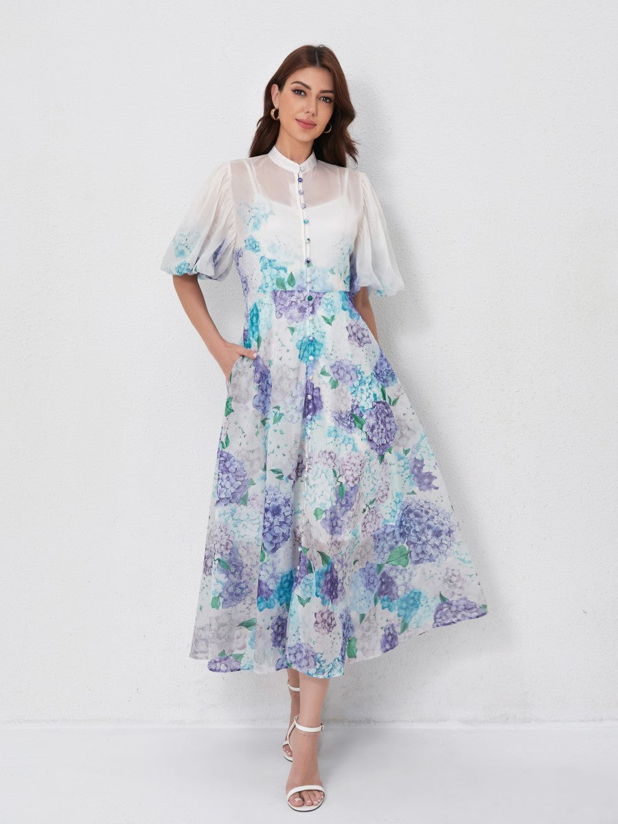 Floral Print Short Sleeve Maxi Dresses