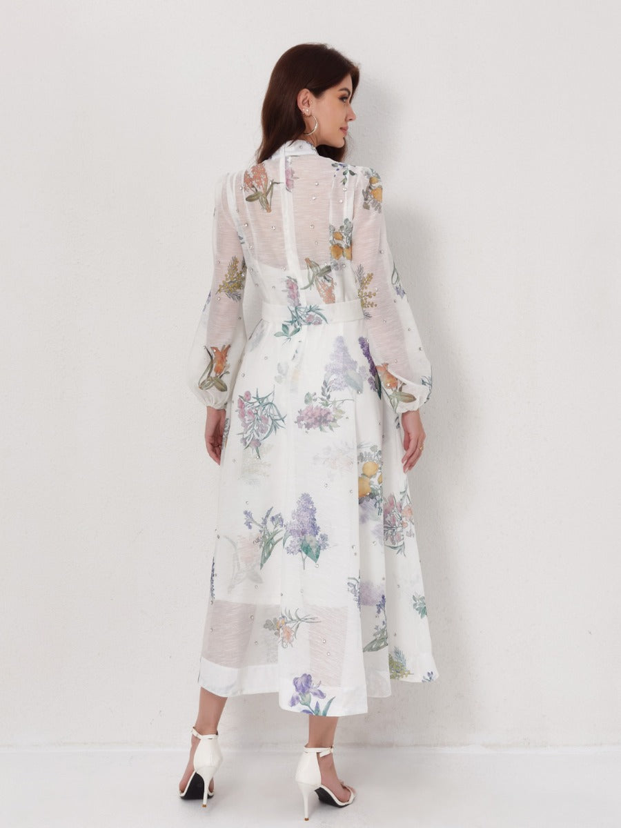 Rhinestone Silk-Linen Maxi Dress