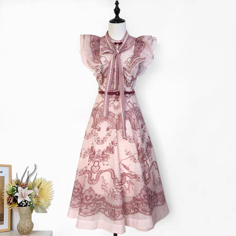 Ruffled Sleeve Top and High Waist Printed Skirt Set