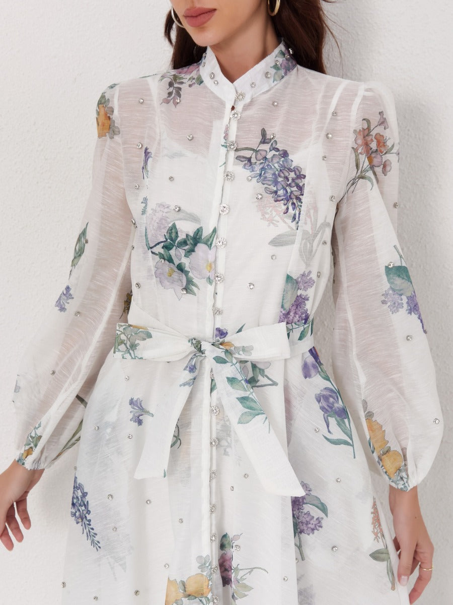 Rhinestone Silk-Linen Maxi Dress