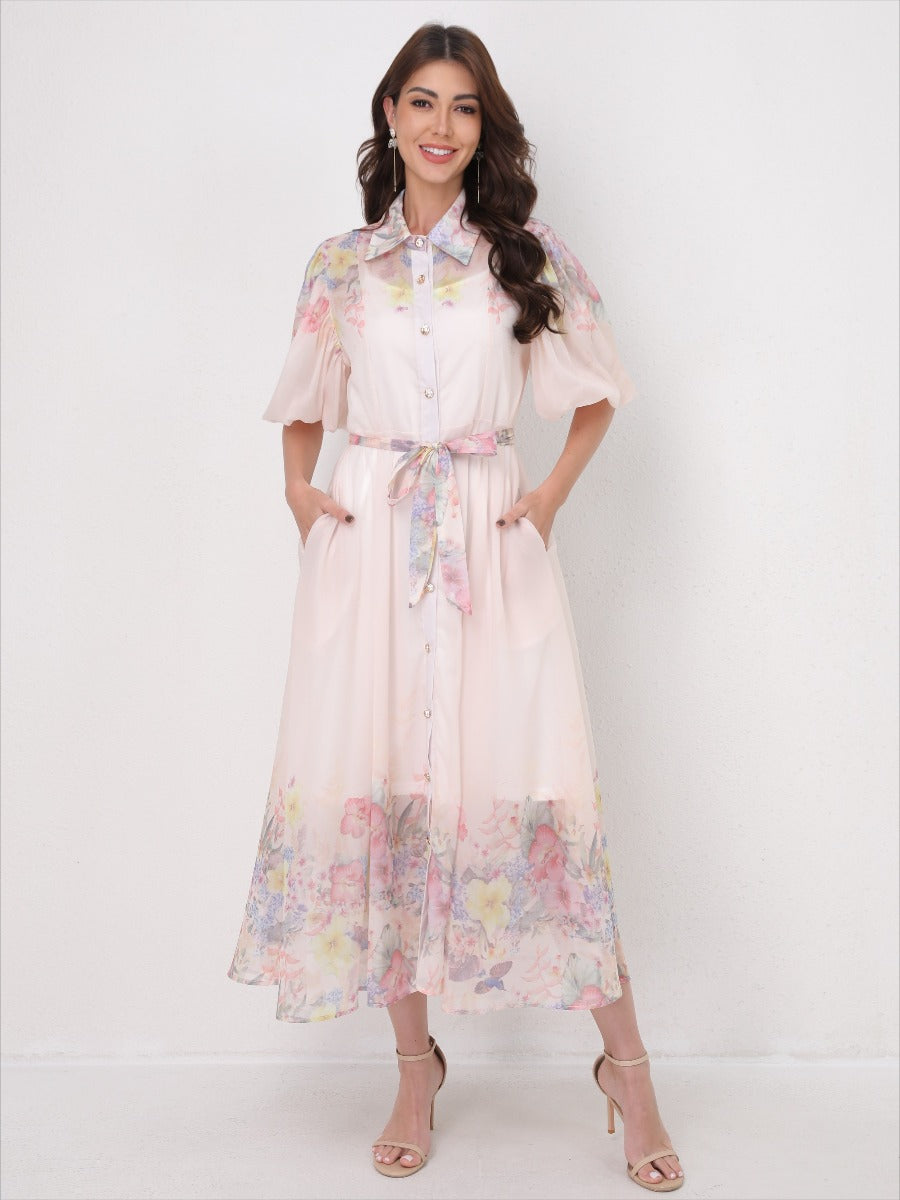 Printed Vacation Dress Tie-Waist Design