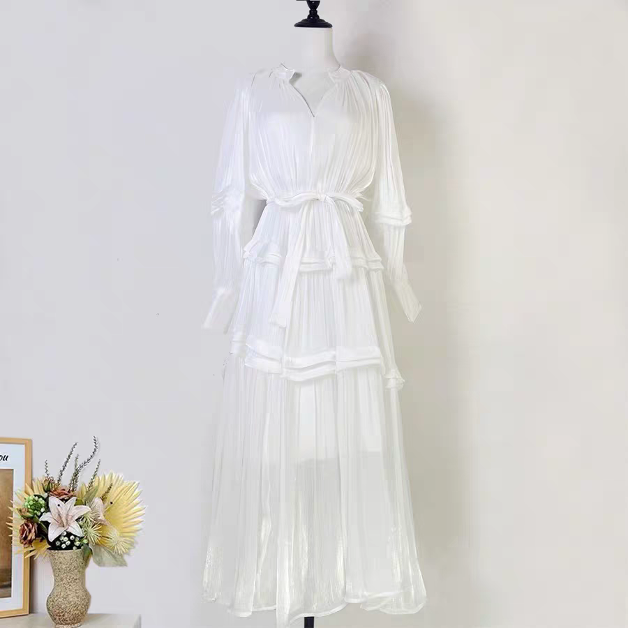 Solid Color Silk Long Dress