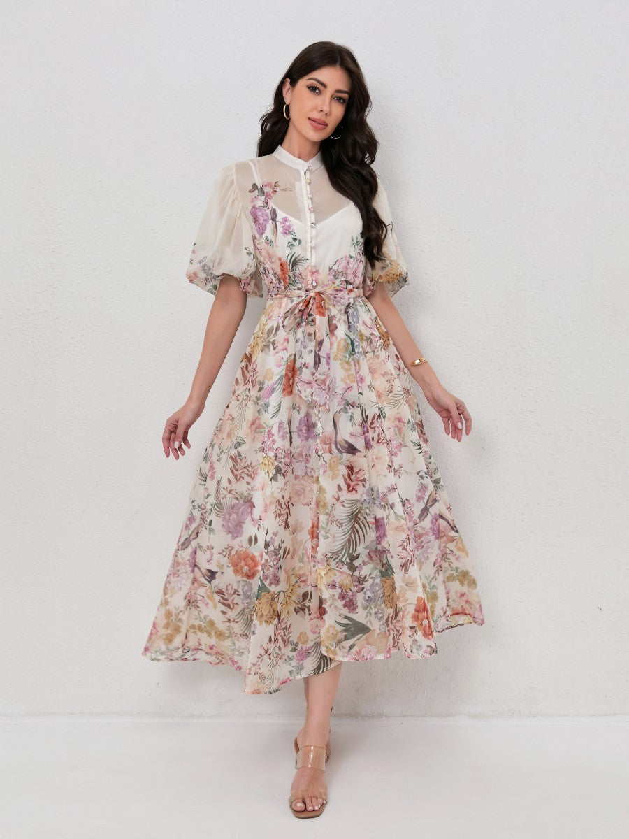 Classic Short Sleeve Print Maxi Dress