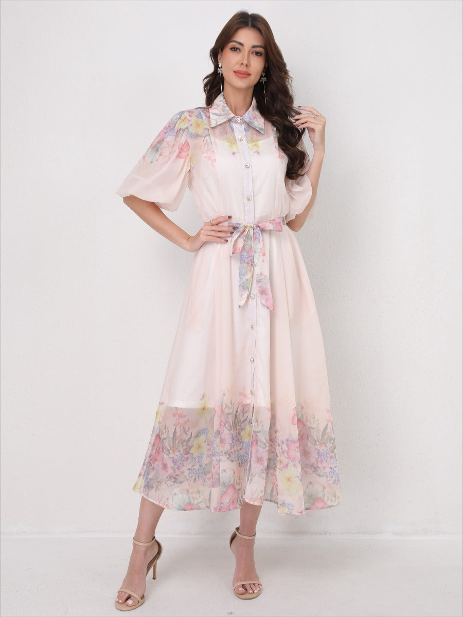 Printed Vacation Dress Tie-Waist Design
